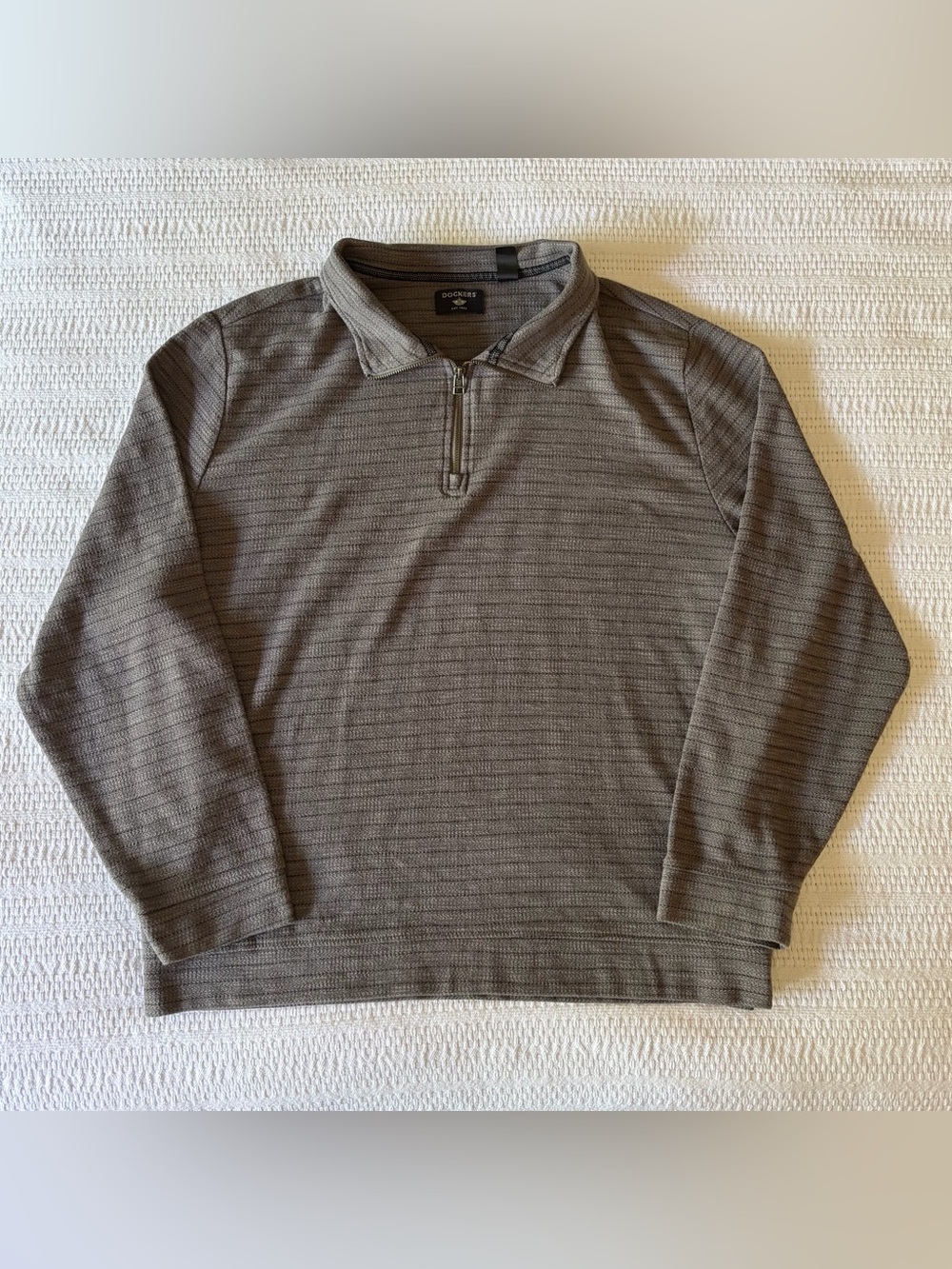Striped Gray Dockers Men’s Long-sleeve Pullover with Quarter-zip